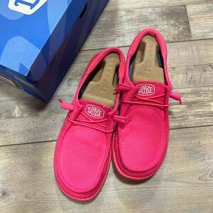 Women's Wendy Electric Pink Hey Dude. Gently worn size 9